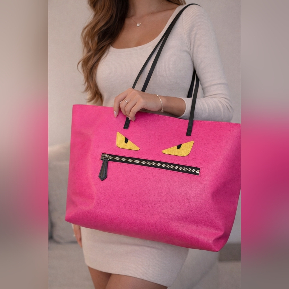 Authentic Fendi Hot Pink Tote with Yellow Eye Accents
